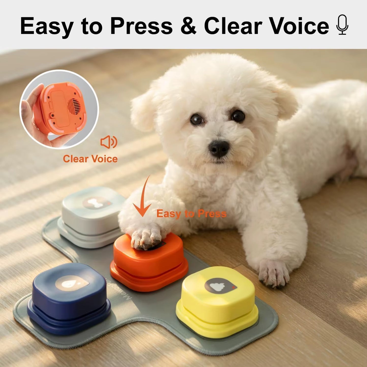 Dog Buttons with Rubber Mat Recordable Dog Talking Buttons Set Communication Starter Pack Dog Training Speaking Buttons